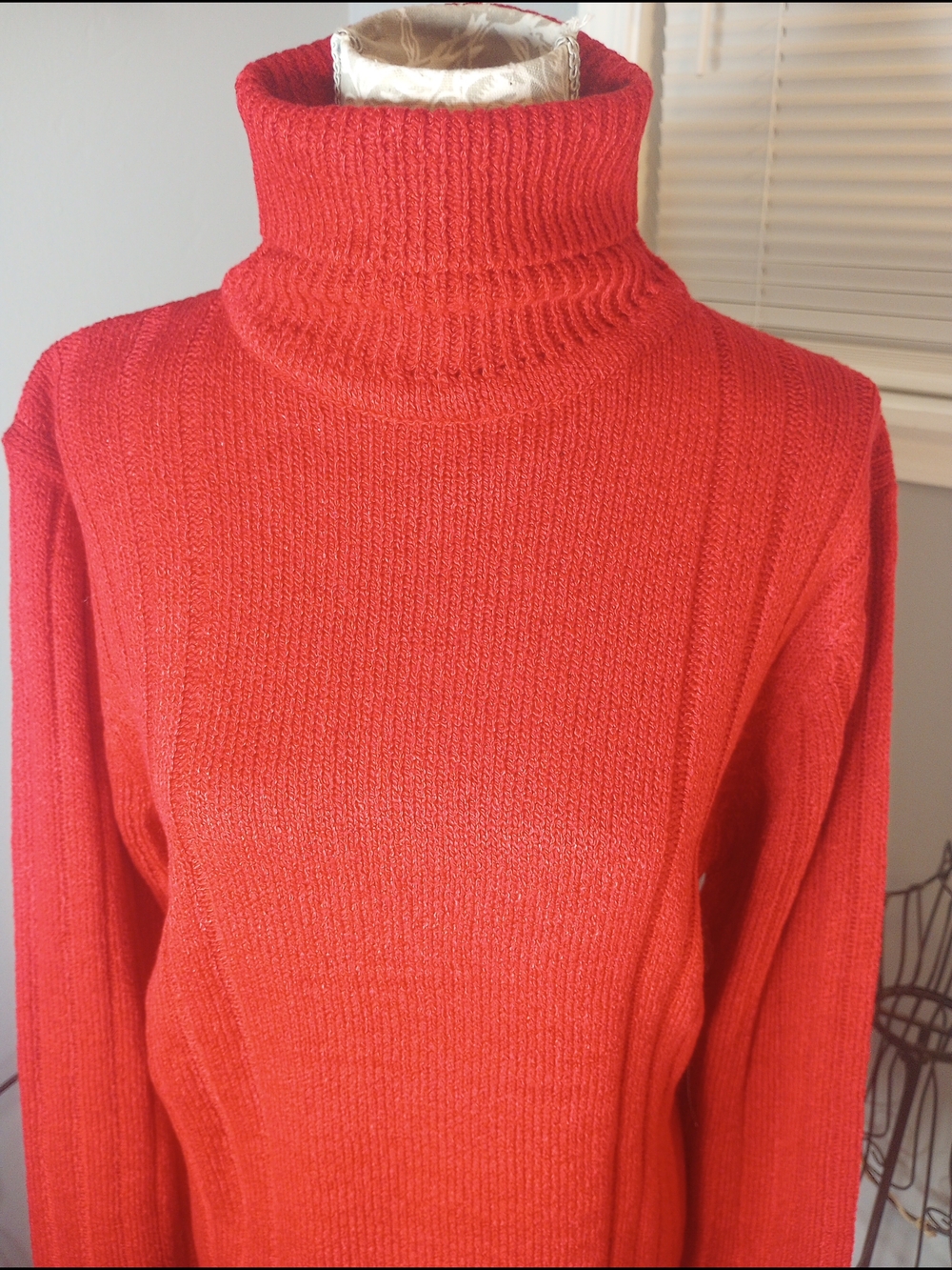 Women's Deep Red Turtleneck Sweater - Classic Rib Knit